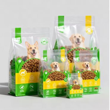 Custom Dog & Cat Food Packaging Bags Heat Seal Aseptic Stand-Up Eight-Side Sealed Zipper Top Aluminu