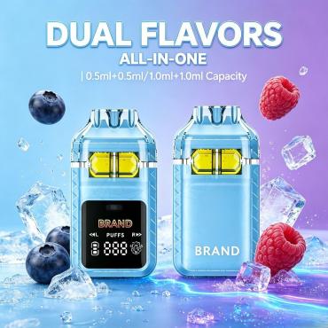 New 1g+1g dual flavors two tans all in one disposable vape device